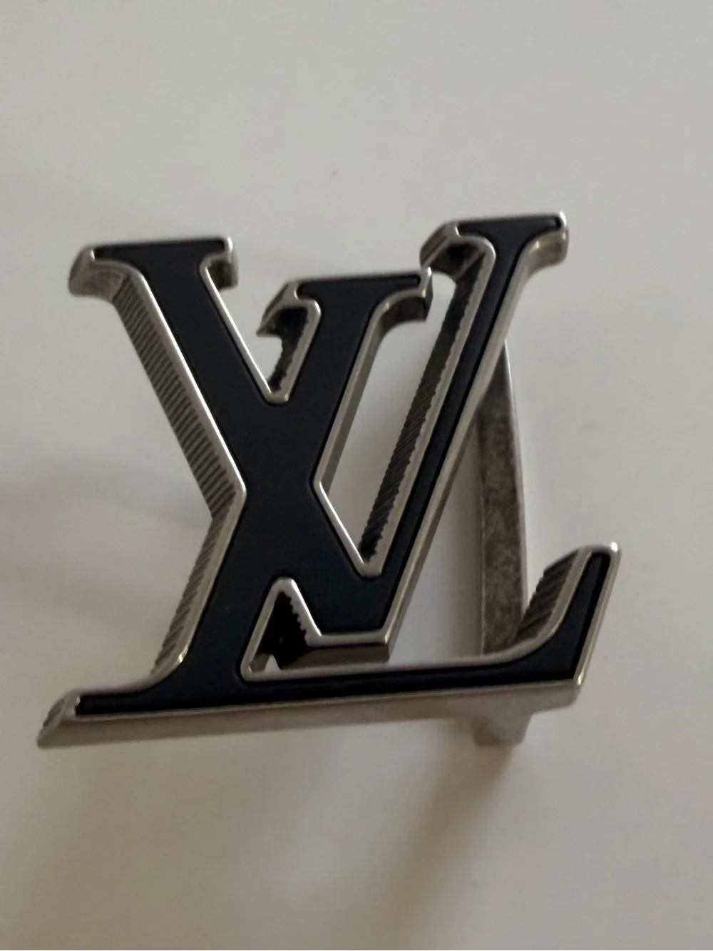 Louis Vuitton Black and Silver LV Logo Belt Buckle